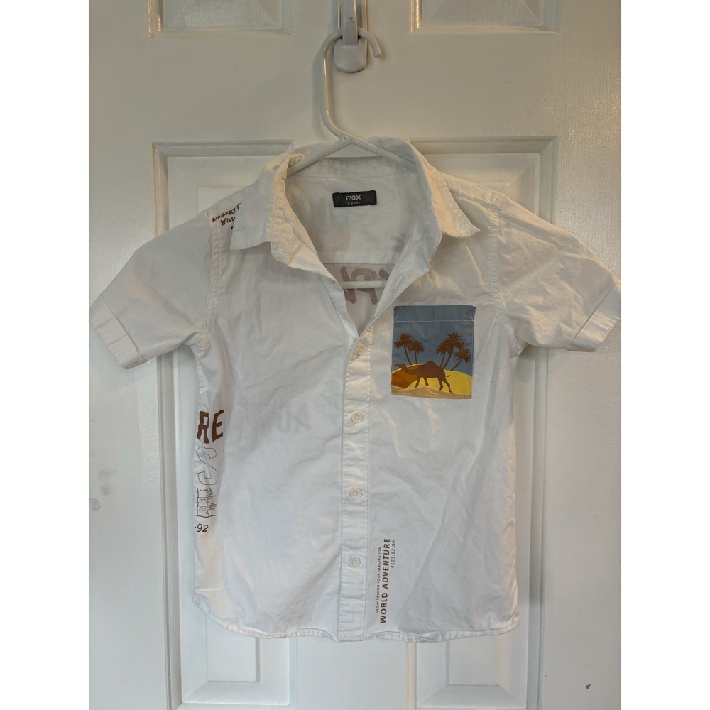 Max Boys White Adventure Graphic Print Short Sleeve Button-Up Shirt 5-6 YRS